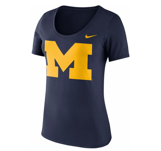 Wolverines NCAA Nike Women's Blue Logo Scoop Neck T-Shirt - Fan Shop TODAY