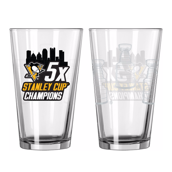 1Pittsburgh Penguins 5X Stanley Cup Champions 16oz Glass *BRAND NEW*