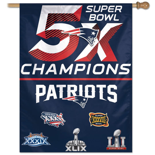 Patriots 5x Super Bowl Champions Vertical Flag 27" - Fan Shop TODAY