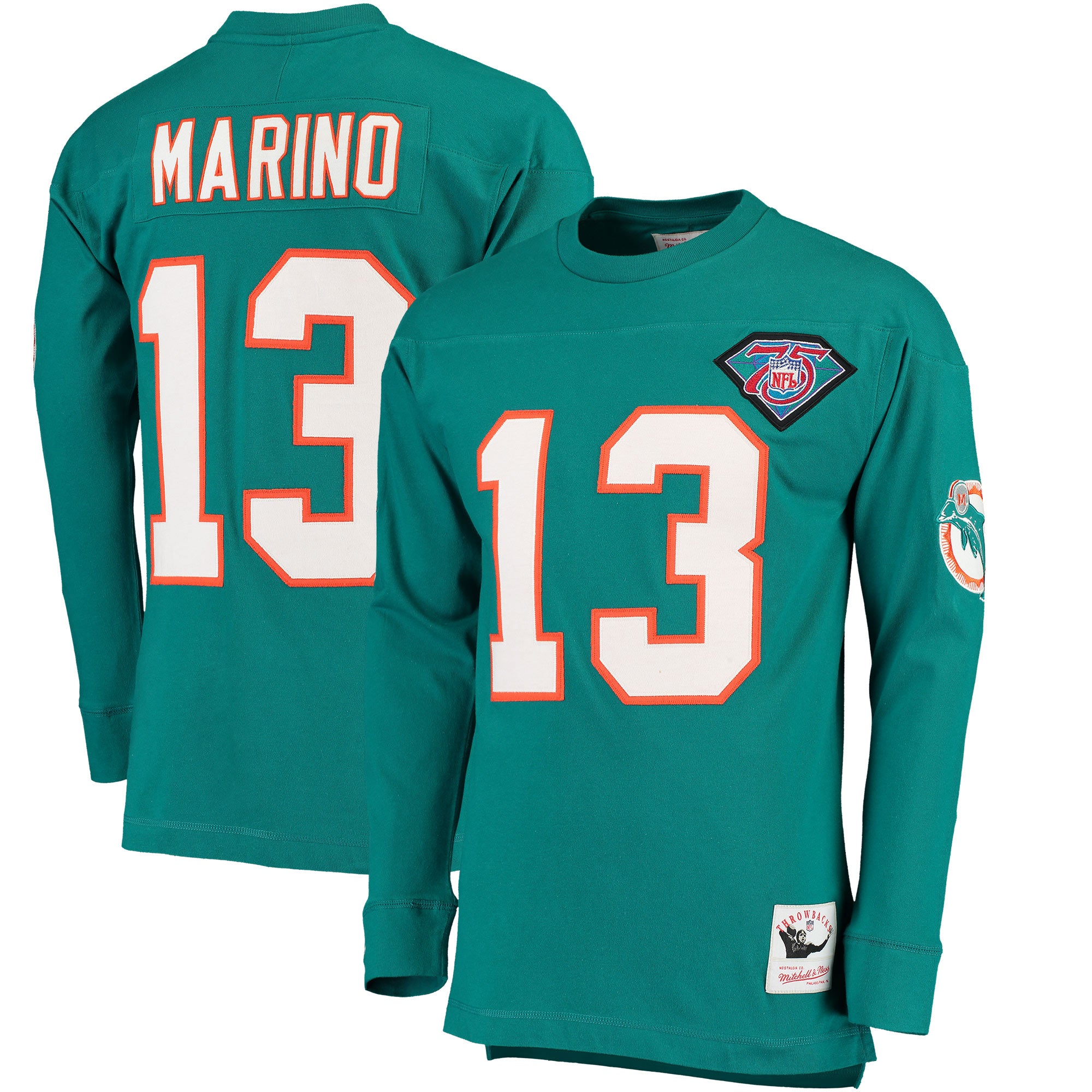 Miami Dolphins Dan Marino Throwback Name & Number Long Sleeve T-Shirt